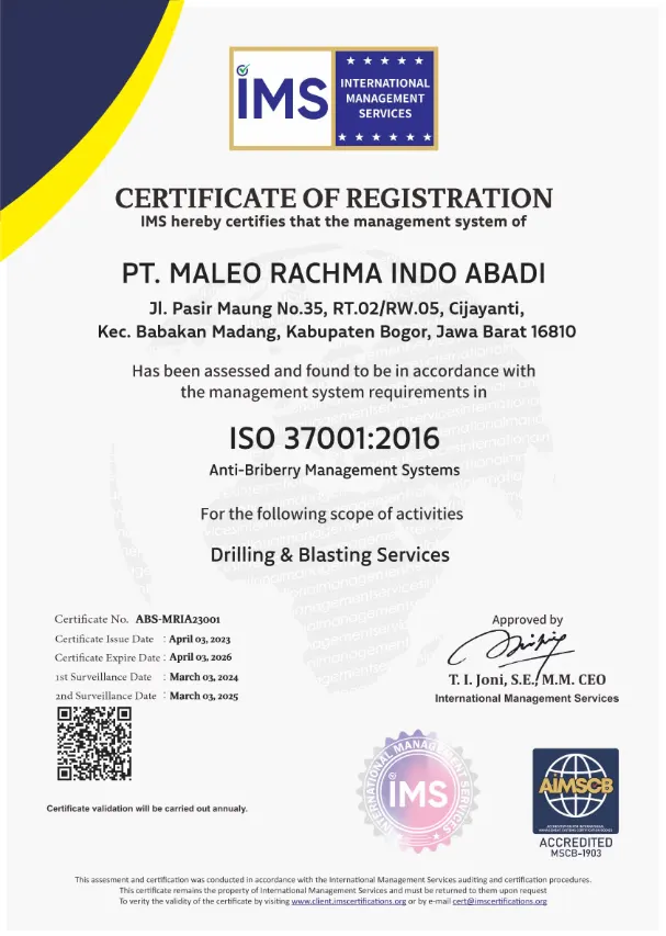 sertifikat iso 37001 PT Maleo Rachma Indo Abadi