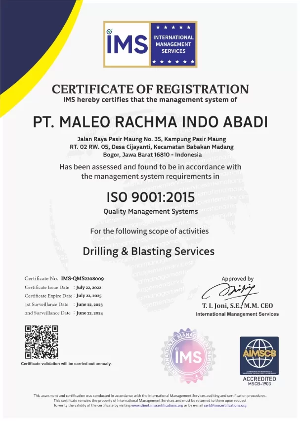 sertifikat iso 9001 PT Maleo Rachma Indo Abadi