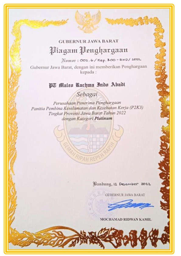 Penghargaan P2K3 Provinsi Jawa Barat